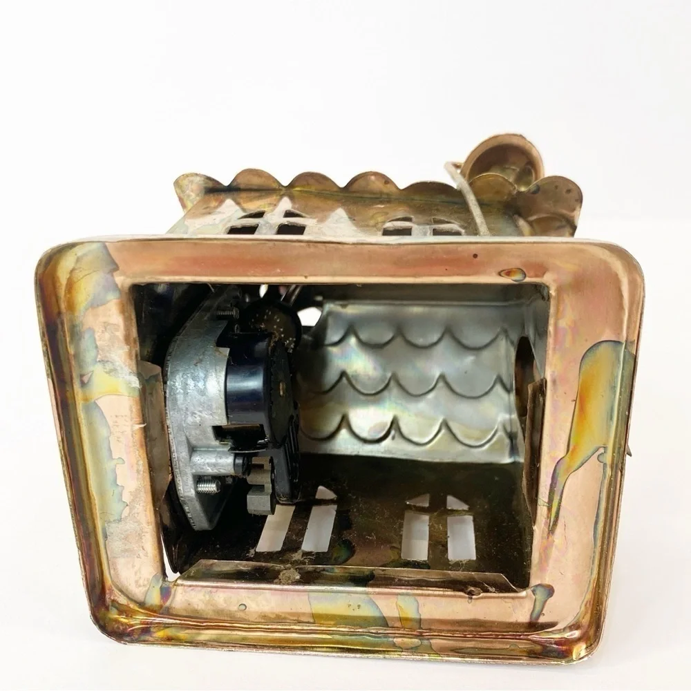 Vintage Copper Color Tin Wind Up Church Music Box Plays Amazing Grace Holidays